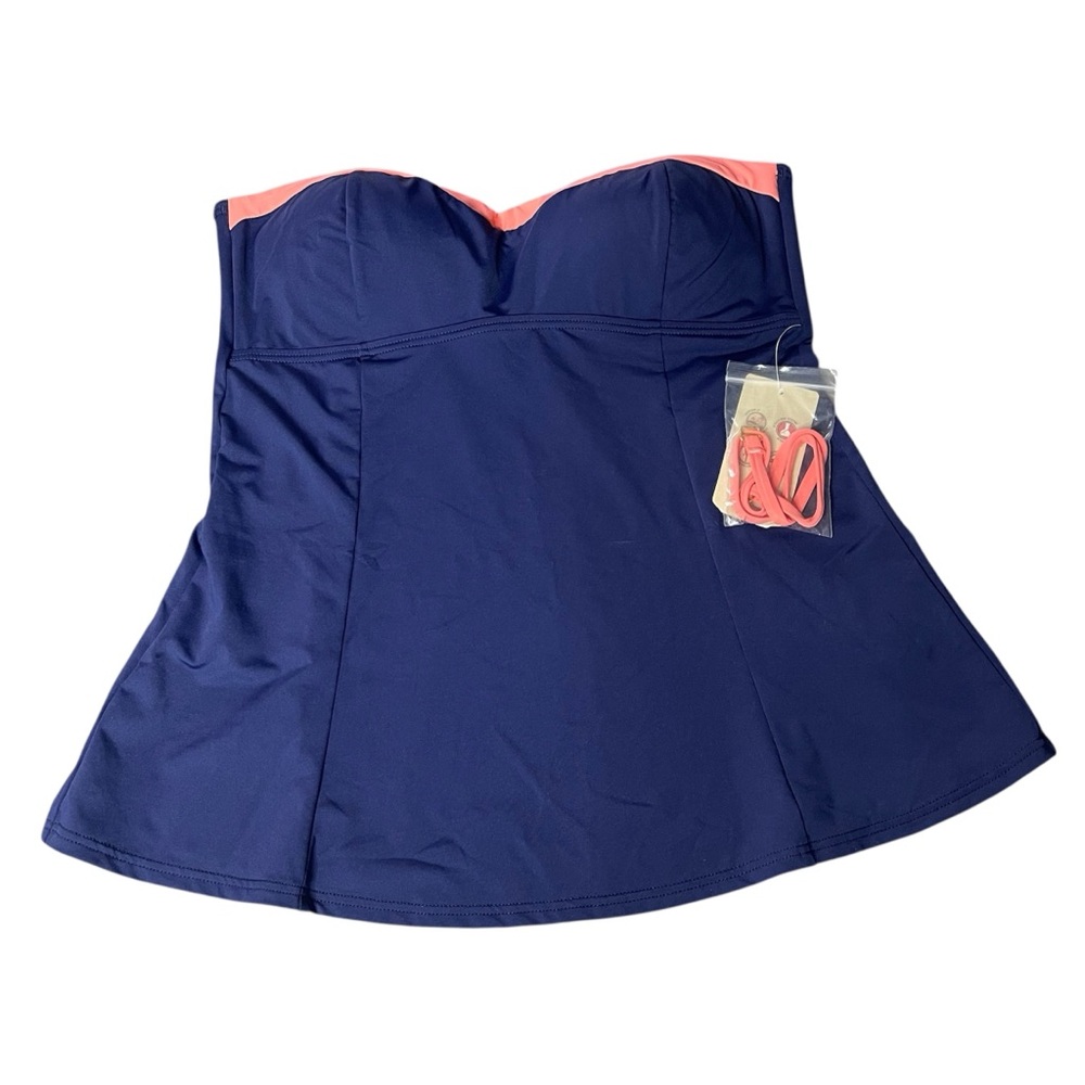 Tommy Bahama Navy and Pink Peplum Strapless (with straps) Swim Top NWT